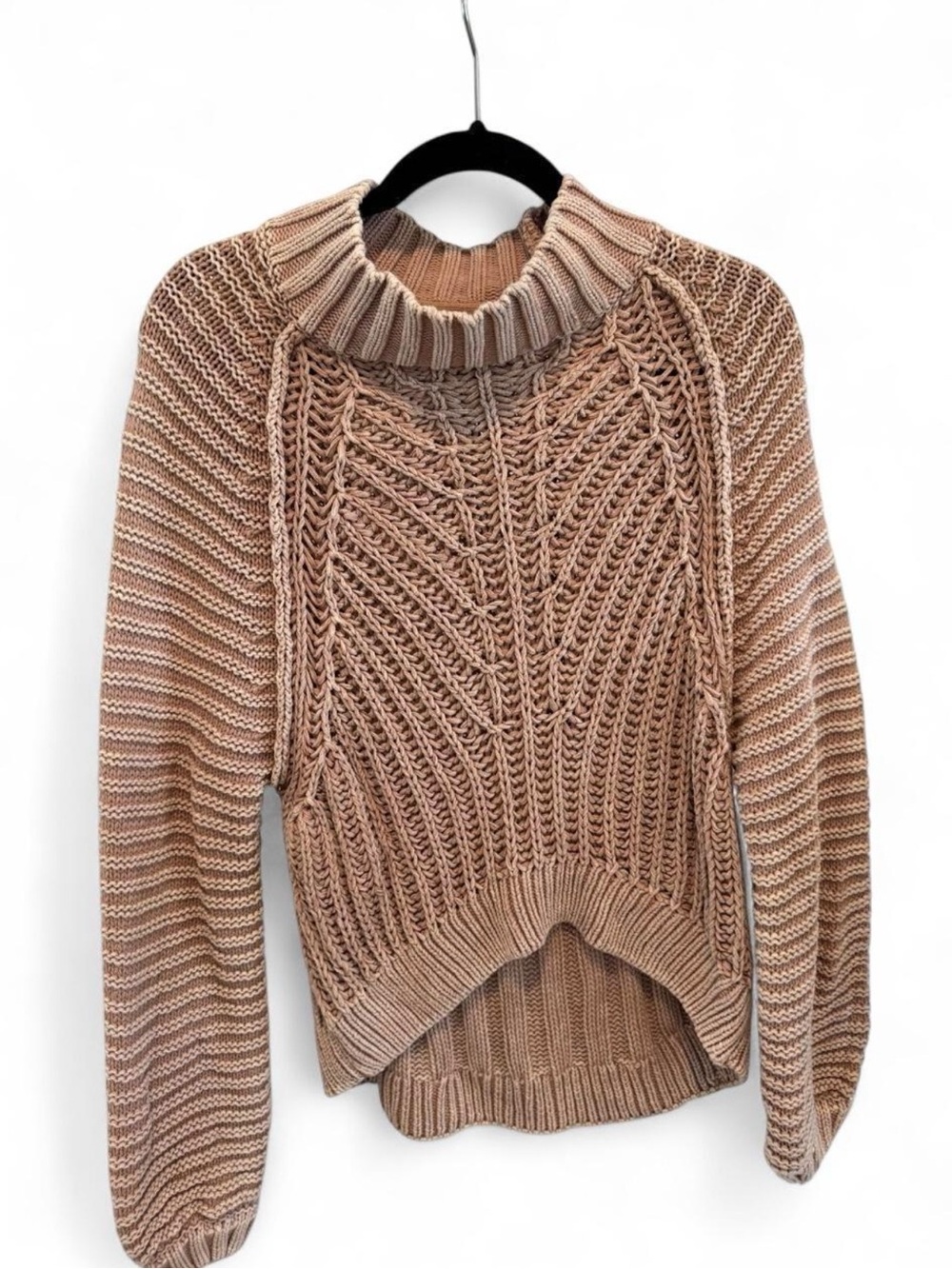 Free People Neutral Cable Knit Mock Neck Sweater - Beige